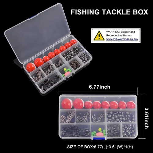 Miniatura 8 de Kit de aparejos de pesca, 160 piezas de bobbers básicos y ganchos surtidos con círculo de pulpo, ganchos de cebo, pesas de platina, caja de aparejos