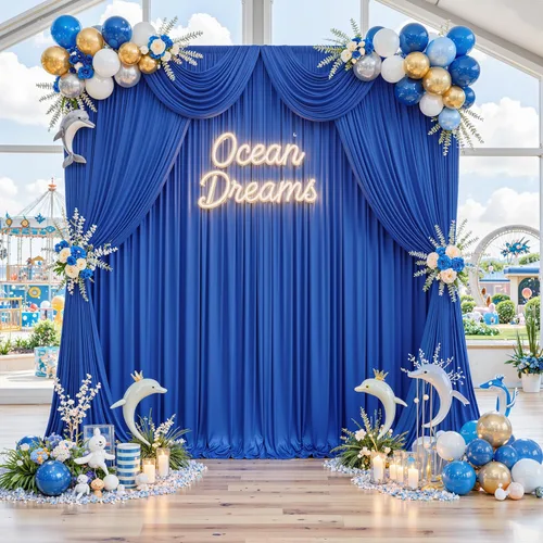 Miniatura 136 de Cortinas de telón de fondo blanco de 30 pies x 8 pies para fiestas de boda, 6 paneles de 5 pies x 8 pies, cortinas de fotografía de poliéster sin