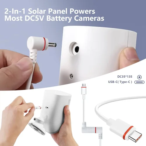 Miniatura 3 de Panel Solar de 6W para Cámara Ring, Cargador Solar Compatible con Ring Spotlight/Stick Up Cam Battery/Plus/Pro, Cargador Solar Impermeable con USB-C