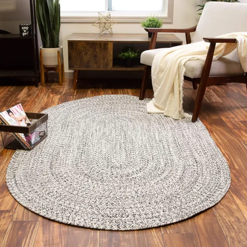 Miniatura 16 de Super Area Rugs Farmhouse - Alfombra trenzada de algodón reversible para cocina, gris y blanco, 4 x 6 pies, ovalada