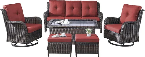 Miniatura 68 de Rilyson Mecedora de mimbre - Juego de 2 sillas mecedoras de mimbre para patio, sillas mecedoras de ratán para porche al aire libre, terraza, jardín