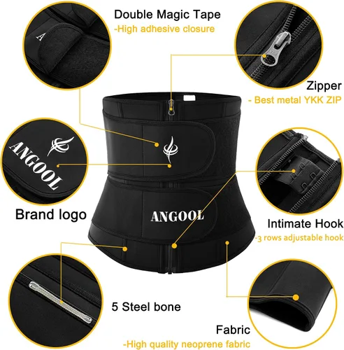 Miniatura 2 de ANGOOL - Entrenador de cintura de neopreno para mujer, cinturón recortador de talla grande, cinturón para sauna, corsé con cremallera