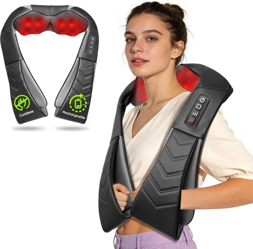 Miniatura 10 de Shiatsu Masajeador de cuello y espalda, masajeador eléctrico de hombros con calor, masaje de amasamiento de tejido profundo para aliviar el dolor