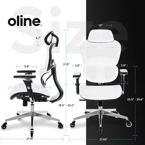 Miniatura 3 de Oline ErgoPro Silla de oficina ergonómica con reposa-brazos ajustable 4D, soporte lumbar 3D y ruedas delgadas – Silla de escritorio rodante de malla