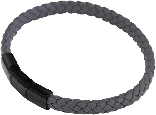 Miniatura 3 de Geoffrey Beene Pulsera trenzada de cuero genuino para hombre con cierre de acero inoxidable