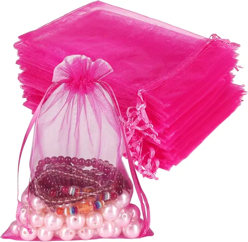Miniatura 16 de HRX Package 100 bolsas de organza doradas, 5 x 7 pulgadas, malla con cordón, bolsas de regalo, bolsas de joyería para dulces de Navidad, recuerdos