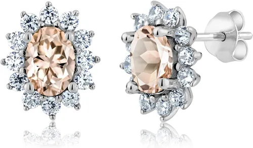 Miniatura 63 de Gem Stone King Aretes ovalados de plata de ley 925 de 0.276 x 0.197 in con piedra natal de la princesa Diana, estilo halo real para mujeres