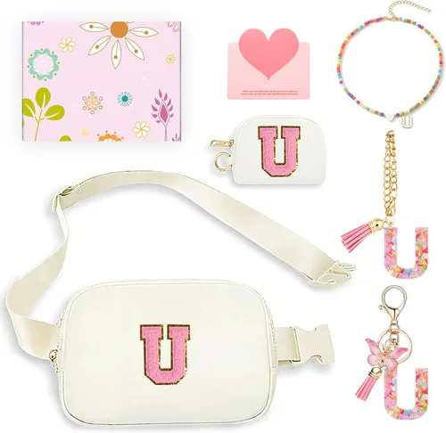 Miniatura 33 de Regalos de moda para niñas adolescentes, cangurera con monograma para niña con llavero, collar, dijes de taza, tarjeta de felicitación y caja