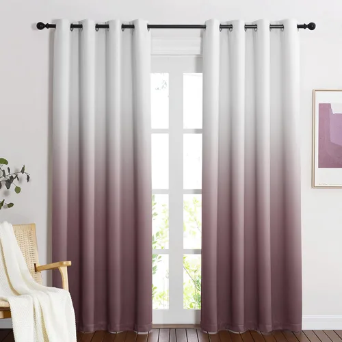 Miniatura 16 de NICETOWN Cortinas Oscurecedoras de 84 pulgadas de Largo para Sala de Estar, Cortinas de Privacidad Ombré Blanco y Negro con Ojales para Blanco a