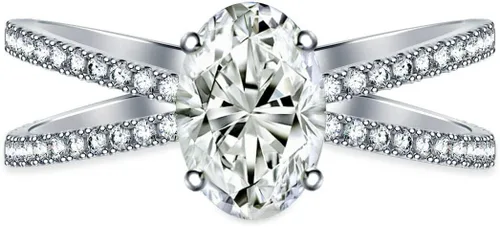 Miniatura 2 de Anillo de compromiso chapado en plata de compromiso con Moissanita de corte ovalado para mujer