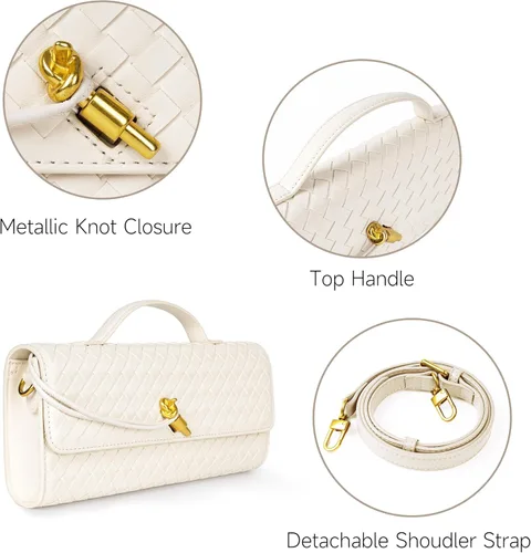 Miniatura 6 de Joryin Bolso tejido para mujer, bolso de mano de cuero tejido, bolso cruzado, bolso formal de noche, cuero vegano
