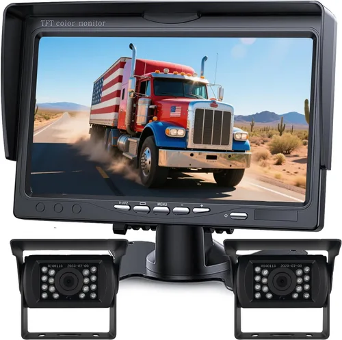 Kit de monitor de cámara de respaldo, monitor HD 1080P de 7 pulgadas, cámara de visión trasera impermeable IP69 para camión, remolque, caja de