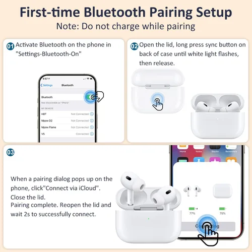 Miniatura 8 de Funda de carga inalámbrica para AirPods Pro 2ª y 1ª, puerto USB-C, repuesto de funda de cargador con botón de sincronización de emparejamiento