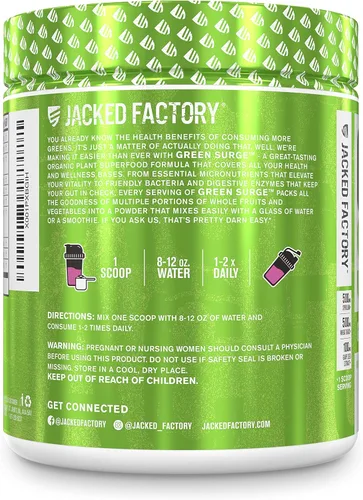 Miniatura 7 de Jacked Factory Green Surge Green Superfood Powder - Bebida verde apta para dieta cetogénica con espirulina, hierba de trigo y cebada, verduras