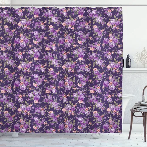 Miniatura 109 de set de cortina para baño decorativa de tela de poliéster con ganchos