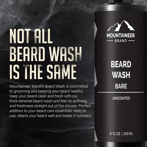 Miniatura 3 de Mountaineer Brand Lavado de barba para hombres Champú para barba 100% natural Espuma suavizante de limpieza gruesa para cabello y piel Hidrata