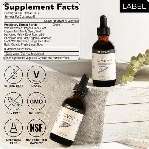 Miniatura 6 de Blisque Suplemento complejo hepático para desintoxicar, limpiar y reparar el hígado Aprobado por médicos Ingredientes naturales Cardo mariano