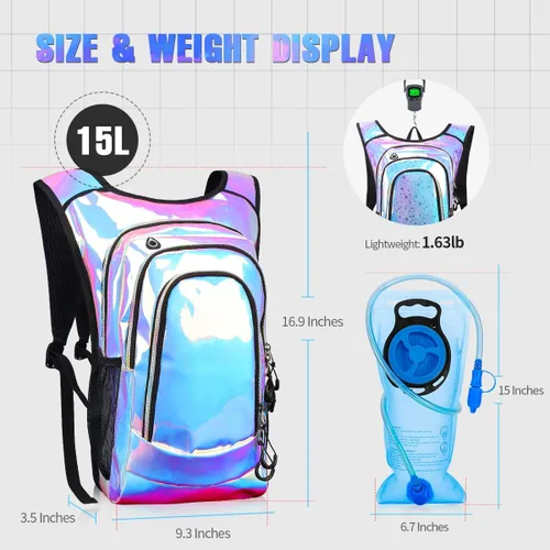 Miniatura 3 de Mochila de hidratación, paquete de hidratación para festivales y raves, mochila de agua con bolsa de hidratación de 2L, mochila de hidratación