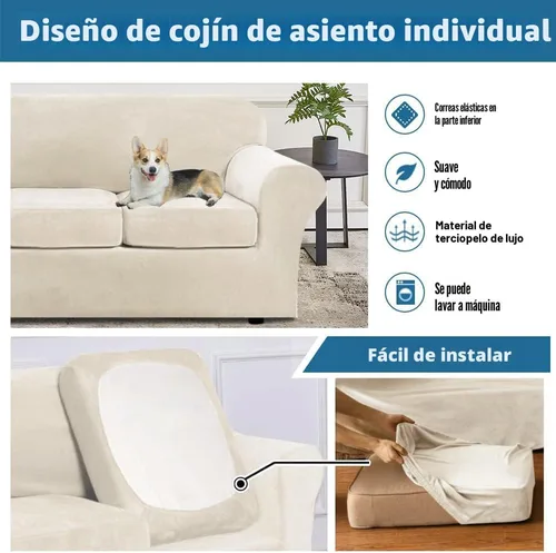 Miniatura 6 de H.VERSAILTEX - Funda moderna y muy elástica para sofá de 4 piezas, de terciopelo afelpado, para sofá con 3 cojines, lavable a máquina, para sofá