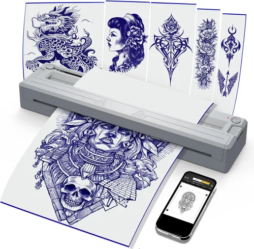 Miniatura 9 de Nueva impresora de plantillas de tatuajes, kit térmico inalámbrico Bluetooth con 10 papeles de transferencia, se adapta a papel térmico