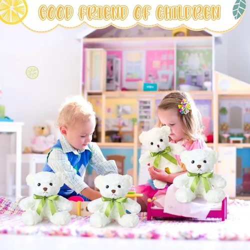 Miniatura 6 de Hungdao 12 piezas de osos a granel, animales de peluche de 10 pulgadas, lindos animales de peluche suaves con lazos verdes para baby shower, fiesta
