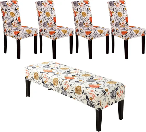 Miniatura 19 de HAOYONG Funda para Silla de Comedor con Estampado, Funda Desmontable Lavable para Silla Parsons, Protector de Asiento Desmontable para Comedor, 15