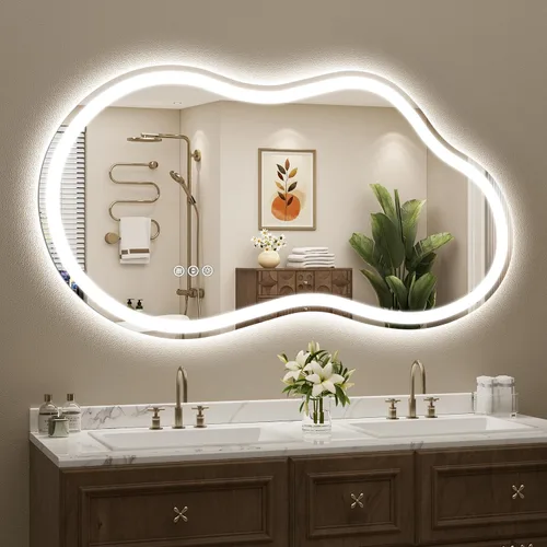Miniatura 49 de 24x30 Espejo de baño LED con marco negro con luces, retroiluminado + iluminación frontal, espejo de tocador iluminado antivaho para pared de baño