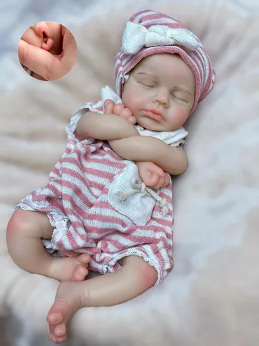 Miniatura 2 de Abenduot Muñeca de bebé de silicona de cuerpo completo de 13 pulgadas con boca que se puede abrir, muñeca recién nacida realista de silicona suave