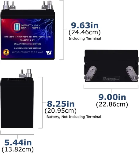 Miniatura 2 de Mighty Max Battery ML55-12MAR - Batería de repuesto de 12 V 55 AH compatible con motor de arrastre de kayak Minn Kota