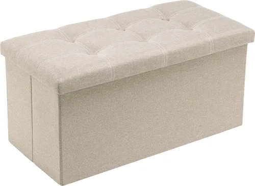 Youdesure Otomana plegable con espacio de almacenamiento de 80 litros, de 30 pulgadas, que soporta hasta 350 libras, tela de lino beige
