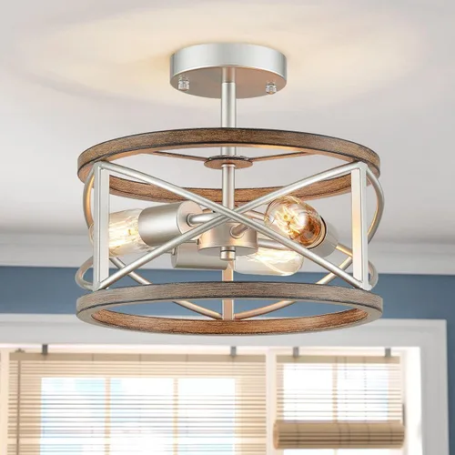Miniatura 11 de WUZUPS Lámpara de araña de cristal con 3 luces, estilo vintage, estilo granja, industrial, semiempotrada, para vestíbulo, pasillo, almacenamiento