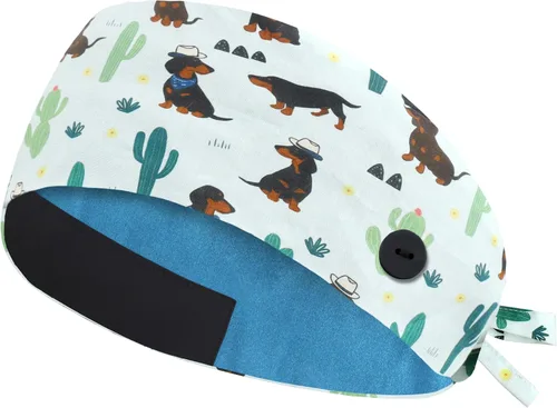 Miniatura 28 de QBA Gorra de trabajo ajustable con botón, gorro de trabajo de algodón, banda elástica para atar en la espalda, para mujeres y hombres, talla única