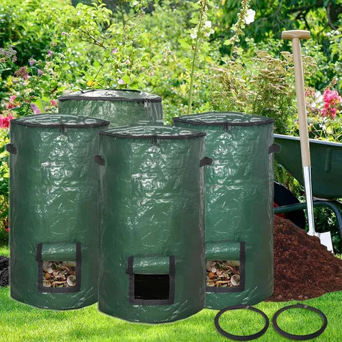 Miniatura 10 de Bolsas de compost de 34 galones, bolsas de compost de jardín reutilizables al aire libre, desechos orgánicos, bolsa de compostaje para jardín