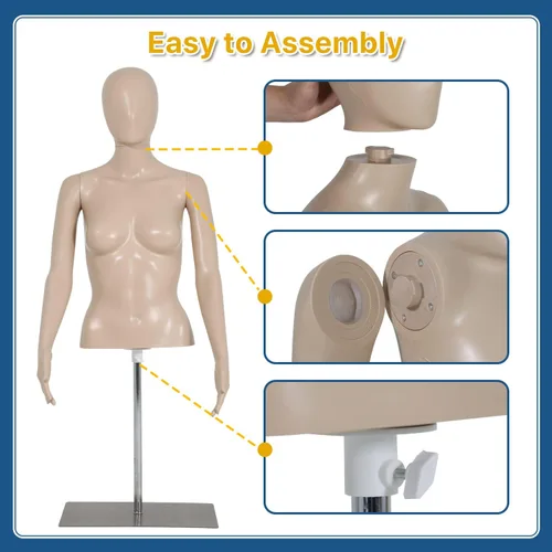 Miniatura 4 de Maniquí de forma de vestido femenino de la naturaleza, altura ajustable de 39-56 pulgadas, brazos desmontables, base de metal
