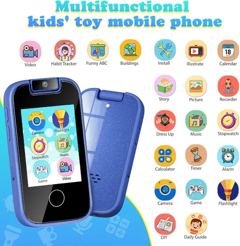 Miniatura 2 de PTHTECHUS Juguetes telefónicos para niños y niñas – Pantalla táctil para niños pequeños, reproductor de música MP3 con doble cámara, rastreador