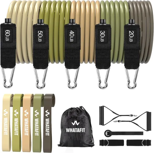 Miniatura 21 de WHATAFIT Bandas de resistencia, bandas de ejercicio, bandas de resistencia para entrenamiento, bandas de entrenamiento con asas para hombres y Multi