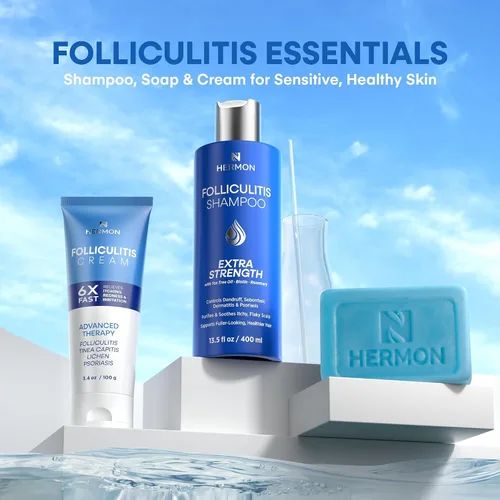 Miniatura 7 de Hermon Champú para foliculitis para el cuero cabelludo con picazón: psoriasis, caspa, dermatitis seborreica y biotina - Alivia Exfolia Reactiva