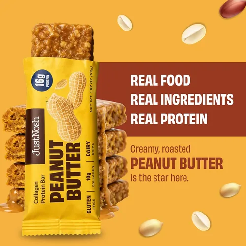 Miniatura 3 de JUSTNOSH Peanut Butter - Barras de proteína de colágeno, 0.63 onzas de proteína, 0.35 onzas de colágeno, sin gluten y lácteos, bajo FODMAP, sin