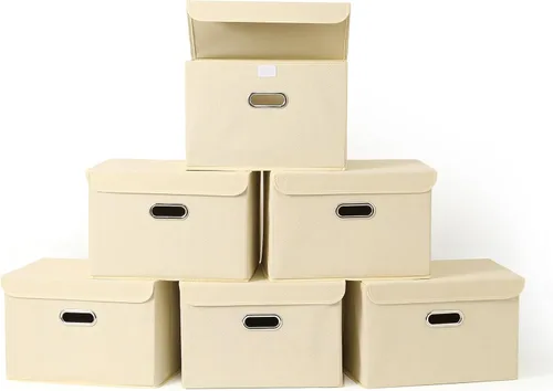 Miniatura 14 de Paquete de 1 Contenedores de Almacenamiento Plegables Grandes con Tapas, Cubos Organizadores de Almacenamiento de Tela para Estantes, Armario