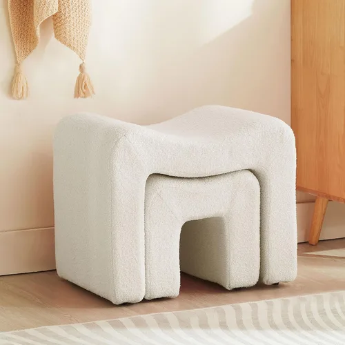 Miniatura 17 de Taburete de tocador, reposapiés pequeño, otomano, asiento de piel sintética, sin espalda, moderno, reposapiés, peludo para sala de maquillaje, sala