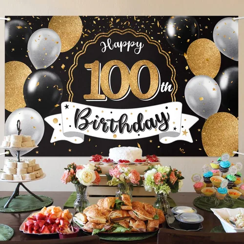Miniatura 4 de Decoración de feliz cumpleaños número 100, globo negro y dorado número 100, cartel de fondo grande de cumpleaños – Decoración de fiesta