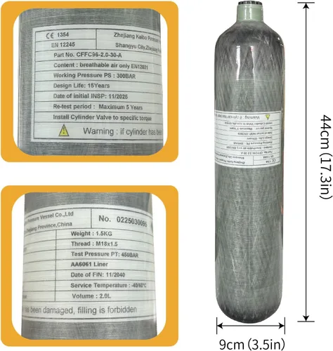 Miniatura 4 de CE (No DOT) 2L 4500psi Sistema de tanque de paintball, tanque de paintball/hpa tanque de aire pcp/paintball tanque de aire de fibra de carbono