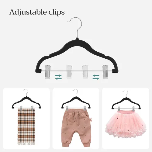 Miniatura 4 de SONGMICS Paquete de 30 perchas para pantalones de bebé con clips, perchas para niños con 6 separadores de ropa, perchas antideslizantes para ropa