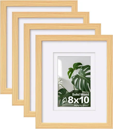 Miniatura 39 de Egofine Juego de 4 portarretratos de 4 x 6, hechos de madera maciza cubierta de plexiglás de 3 x 4.5 pulgadas y 3.5 x 5 pulgadas con paspartú o de 4
