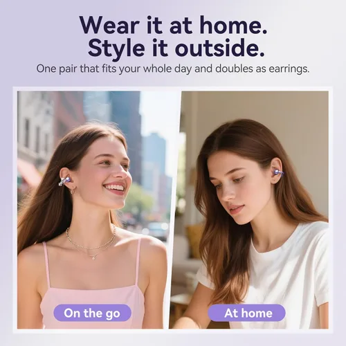 Miniatura 5 de Kinglucky Elegantes Auriculares Clip de Oreja Abierta con Aretes de Lazo de Joyería, Ajuste Ligero y Cómodo, Audífonos de Botones de Oreja Abierta