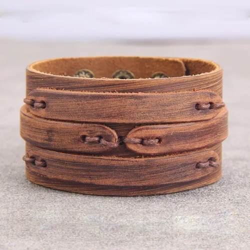 Miniatura 3 de GelConnie - Brazalete de piel, brazaletes trenzados punk, pulseras rock de piel, brazaletes góticos con correa ajustable, para hombre, mujer., LPB005