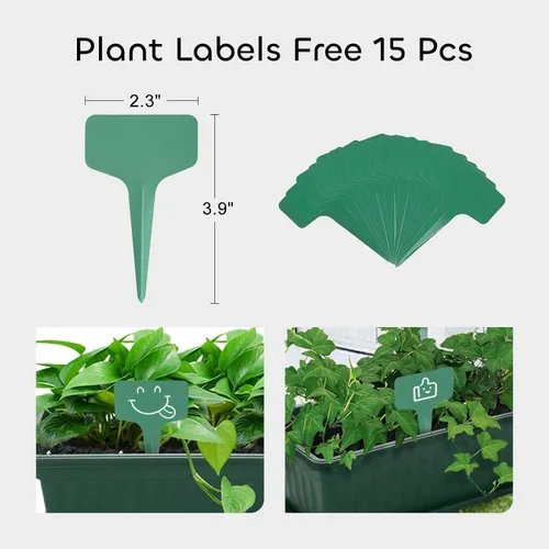 Miniatura 2 de GROWNEER Paquete de 3 jardineras verdes de 17 pulgadas para ventana, macetas largas de plástico para vegetales con 15 etiquetas de plantas