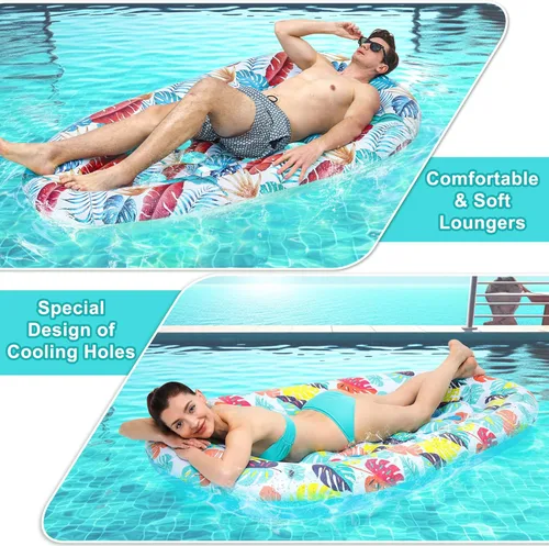 Miniatura 2 de Paquete de 2 flotadores de piscina, flotadores de piscina para adultos, resistentes, balsas de piscina, hamaca de agua, bronceado, juguetes