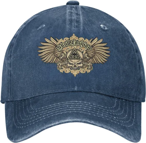 Miniatura 2 de Cowboy Hat Trendy Hats for Man and Women Djustable Four Season Outdoor Baseball Cap of Hell Skull with Angel Navy Blue