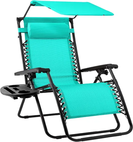 Miniatura 23 de Best Choice Products Sillón reclinable de 30 pulgadas de ancho con gravedad cero para exteriores, con toldo ajustable, reposacabezas, bandeja